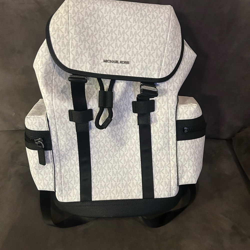 Michael Kors Monogram Backpack in Light Gray and Black